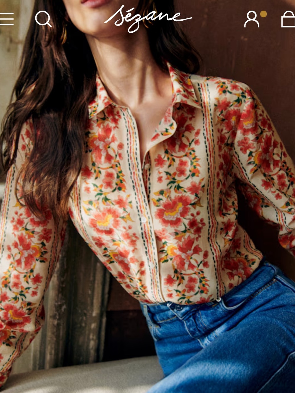 Sz 6 Sezane Fiori Rossi Print Button-Down Pierro Shirt Sz 38 UK - Picture 4 of 17